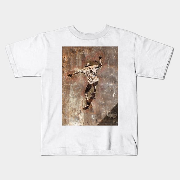 Graffiti Lane Skateboarder Kids T-Shirt by AKdesign